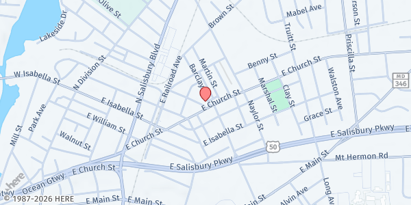 Map showing Grace United Methodist Church at 635 East Church Street, Salisbury, MD
