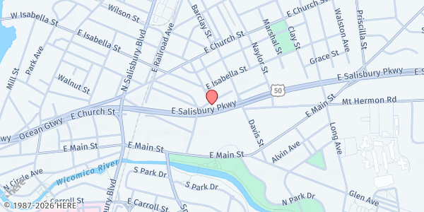 Map showing Parkway Church of God at 600 Edison Street, Salisbury, MD