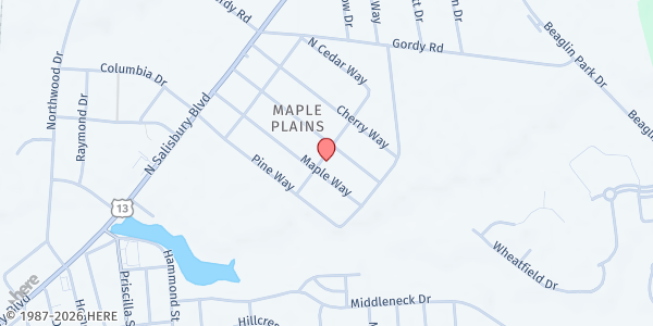 Map showing Salisbury Outreach Services at 1905 Cedar Way, Salisbury, MD