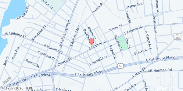 Map showing Salisbury Urban Ministries, God's Kitchen - Administrative Office at 326 Barclay Street, Salisbury, MD