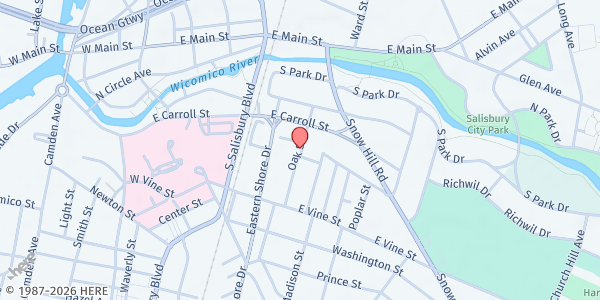 Map showing Salvation Army - Salisbury Corps at 407 Oak Street, Salisbury, MD