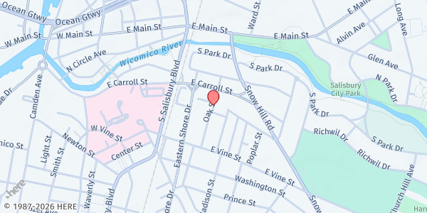 Map showing Salvation Army - Salisbury at 407 Oak Street, Salisbury, MD