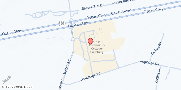 Map showing Wor Wic Community College Food Pantry at 32000 Campus Dr, Salisbury, MD