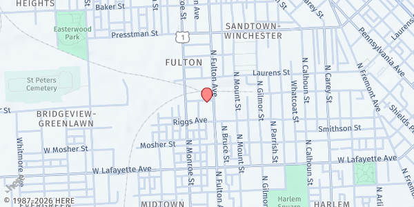 Map showing Pitts Outreach at 1142 North Fulton Avenue, Sandtown-Winchester, MD