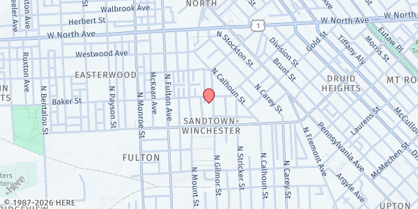 Map showing St. Gregory the Great Church at 1542 North Gilmor Street, Sandtown-Winchester, MD