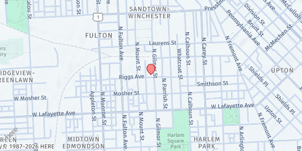 Map showing St. Luke UMC at 1100 North Gilmor Street, Sandtown-Winchester, MD