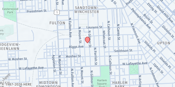 Map showing Total Man Outreach at 1116 North Gilmor Street, Sandtown-Winchester, MD