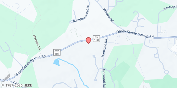 Map showing Sharp Street United Methodist Church at 1310 Olney-Sandy Spring Rd., Sandy Spring, MD