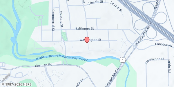 Map showing First Baptist Church of Savage at 8901 Washington St., Savage-Guilford, MD