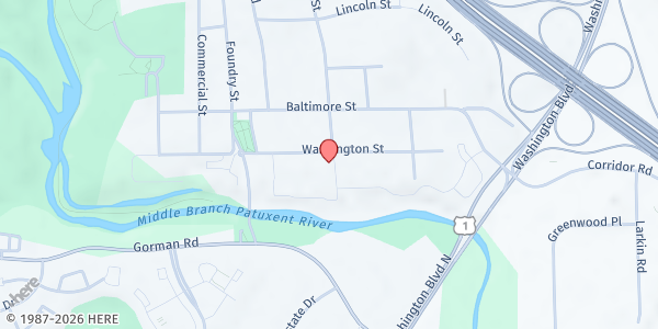 Map showing First Baptist Church of Savage at 8901 Washington Street, Savage, MD