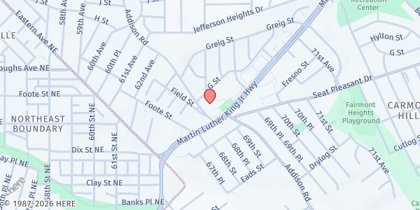 Map showing Evelyn Cole Senior Activity Center at 5720 Addison Road, Seat Pleasant, MD