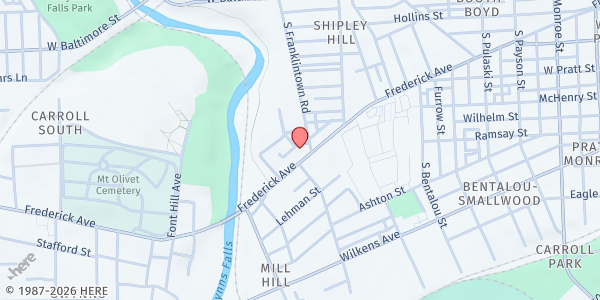 Map showing Mason Memorial at 2608 Frederick Avenue, Shipley Hill, MD