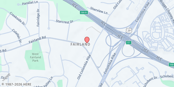 Map showing Allen Chapel AME Church Outreach at 2518 Fairland Road, Silver Spring, MD