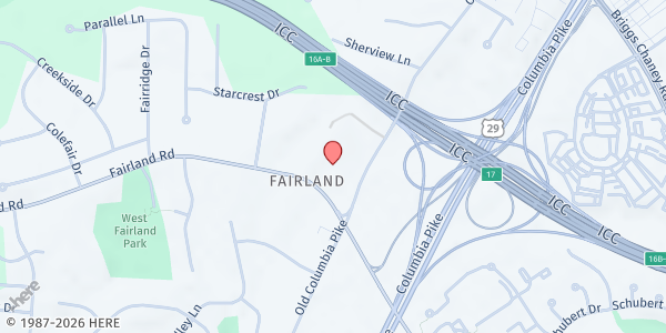 Map showing Allen Chapel AME Church Outreach Ministry at 2518 Fairland Road, Silver Spring, MD