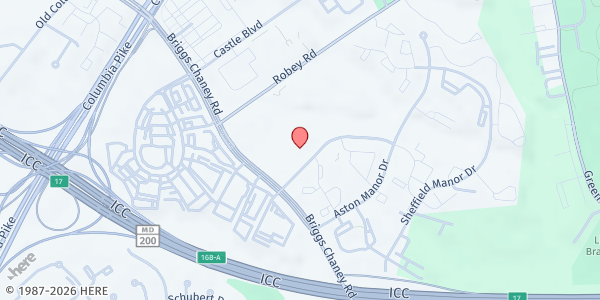 Map showing East County Rec Center at 3310 Gateshead Manor Way, Silver Spring, MD