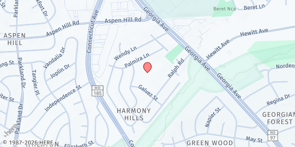 Map showing Harmony Hills Elementary School at 13407 Lydia St, Silver Spring, MD
