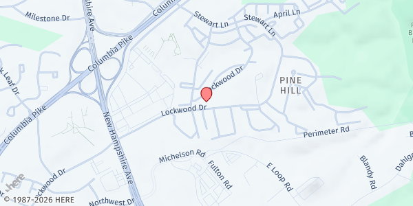 Map showing Kindom Cares / White Oak Gardens - Silver Spring at 11600 Lockwood Drive, Silver Spring, MD