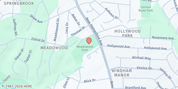 Map showing Manna Food @ Colesville Presbyterian Church at 12800 New Hampshire Avenue, Silver Spring, MD