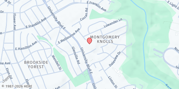 Map showing Mount Jezreel Baptist Church at 420 University Blvd East, Silver Spring, MD