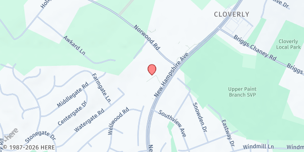 Map showing Muslim Community Center at 15200 New Hampshire Ave., Silver Spring, MD