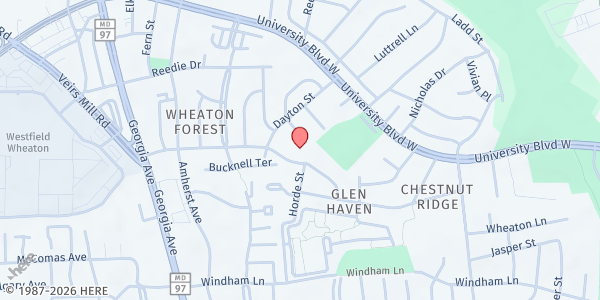 Map showing New Creation Church at 11005 Dayton St, Silver Spring, MD