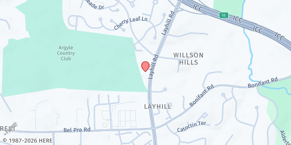 Map showing Oak Chapel UMC at 14500 Layhill Road, Silver Spring, MD