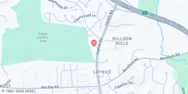 Map showing Oak Chapel United Ministries at 14500 Layhill Road, Silver Spring, MD