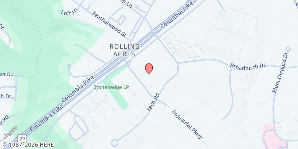 Map showing Rainbow Community Development Center at 2120-A Industrial Parkway, Silver Spring, MD