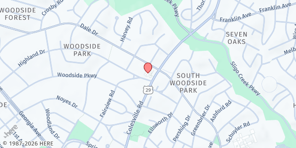 Map showing Saint Luke Lutheran Church at 9100 Colesville Road, Silver Spring, MD