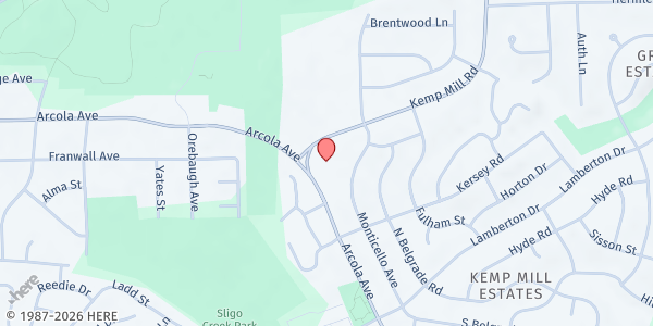Map showing Silver Spring Christian Reformed Church at 1501 Arcola Ave, Silver Spring, MD
