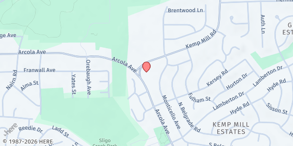 Map showing Silver Spring Christian Reformed Church at 1501 Arcola Ave, Silver Spring, MD