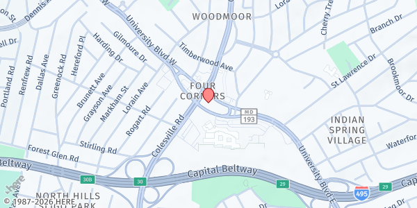 Map showing Silver Spring United Methodist Church at 33 University Boulevard East, Silver Spring, MD