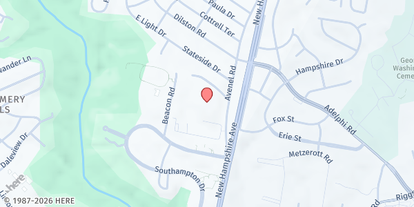 Map showing St. Camillus Catholic Church at 1600 Saint Camillus Drive, Silver Spring, MD
