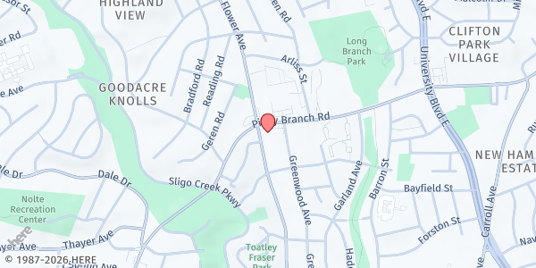 Map showing TESS Community Center at 8513 Piney Branch Road, Silver Spring, MD