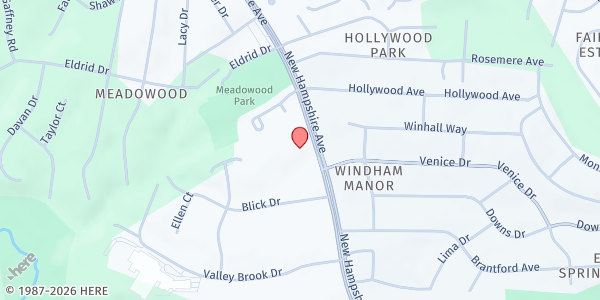 Map showing Washington Spanish Church at 12604 New Hampshire Avenue, Silver Spring, MD