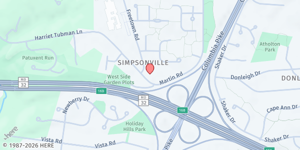 Map showing Locust United Methodist Church at 6851 Martin Road, Simpsonville, MD