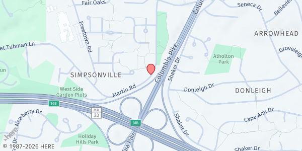 Map showing Locust United Methodist Church at 8105 Martin Rd., Simpsonville, MD