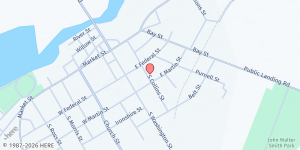 Map showing Ebenezer Ecumenical Food Pantry at 107 South Collins Street, Snow Hill, MD