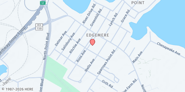 Map showing Edgemere Bible Church at 3011 Ross Avenue, Sparrows Point, MD