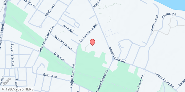 Map showing St. Luke's Catholic Church at 7517 North Point Road, Sparrows Point, MD