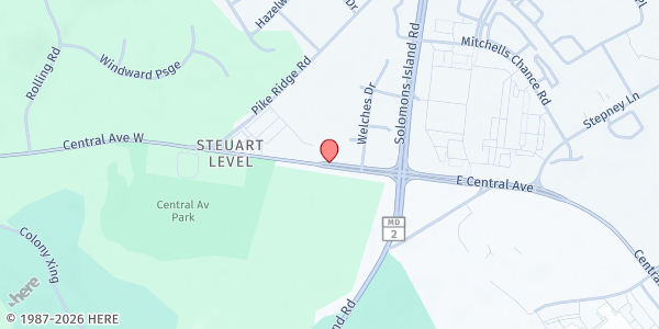 Map showing First Baptist of Edgewater at 38 Central Ave., Steuart Level, MD
