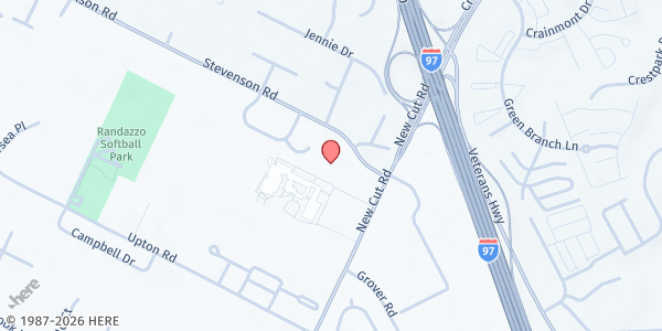 Map showing Calvary Chapel International Worship Center at 8064 New Cut Rd., Stevenson Park, MD