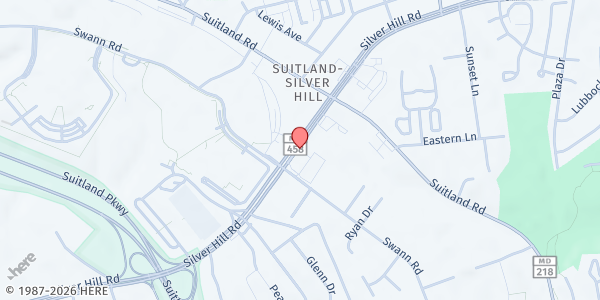 Map showing Hunter Memorial AME Church at 4719 Silver Hill Rd., Suitland-Silver Hill, MD