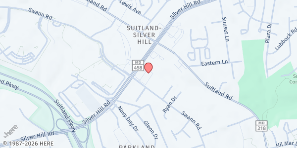 Map showing Hunter Memorial AME Church at 4719 Silver Hill Rd., Suitland-Silver Hill, MD