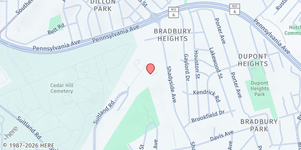 Map showing Galilee Food Bank - Hillcrest Heights at 2101 Shadyside Avenue, Suitland, MD