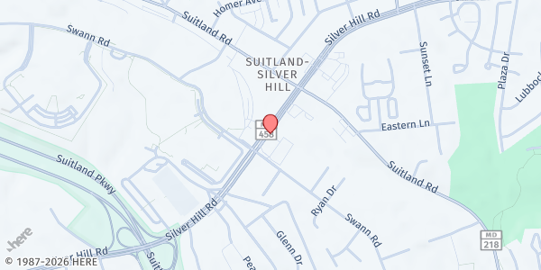 Map showing Hunter Memorial AME Church at 4719 Silver Hill Road, Suitland, MD