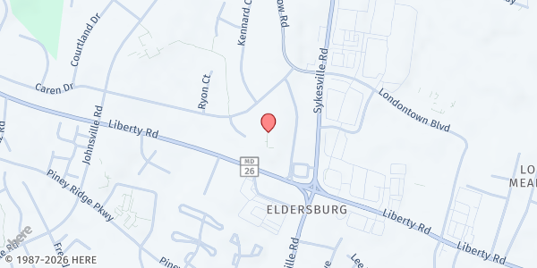 Map showing Elders Baptist Church at 1216 Liberty Rd, Sykesville, MD