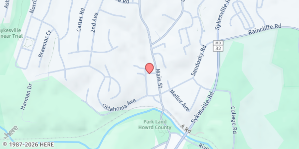 Map showing St. Paul's United Methodist Church at 7538 Main St, Sykesville, MD