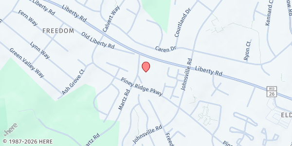 Map showing Sykesville/Eldersburgh Food Bank Saint Joseph - Food Distribution Center at 915 Liberty Rd, Sykesville, MD