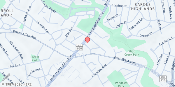 Map showing Educare Takoma Park Food Pantry at Grace UM Church at 7001 New Hampshire Ave., Takoma Park, MD